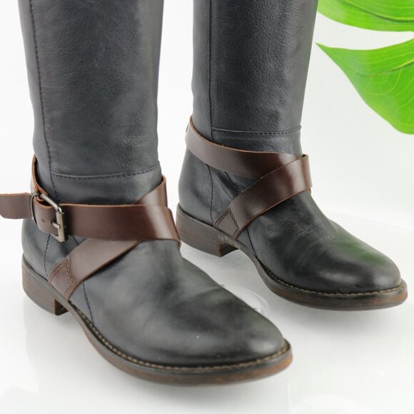 Halmanera Womens Riding Boot Size 38 8 Tall Black Leather Buckle Strap Italy - Picture 2 of 12